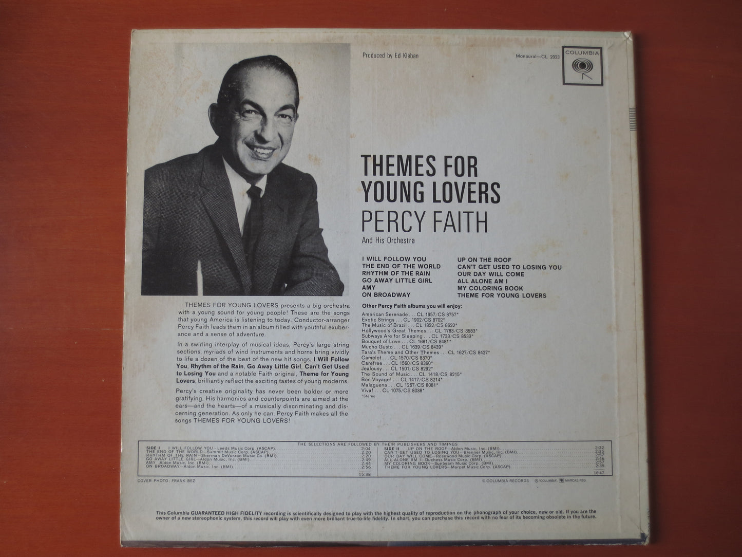 PERCY FAITH, Themes For Young LOVERS, Percy Faith Records, Percy Faith Album, Percy Faith Vinyl, Vinyl Lp, 1963 Records