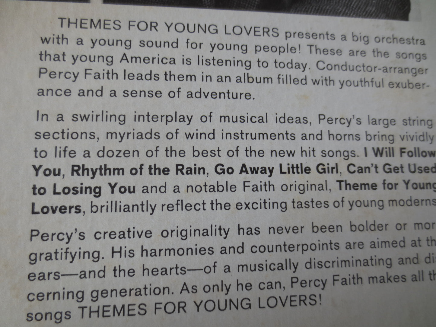 PERCY FAITH, Themes For Young LOVERS, Percy Faith Records, Percy Faith Album, Percy Faith Vinyl, Vinyl Lp, 1963 Records