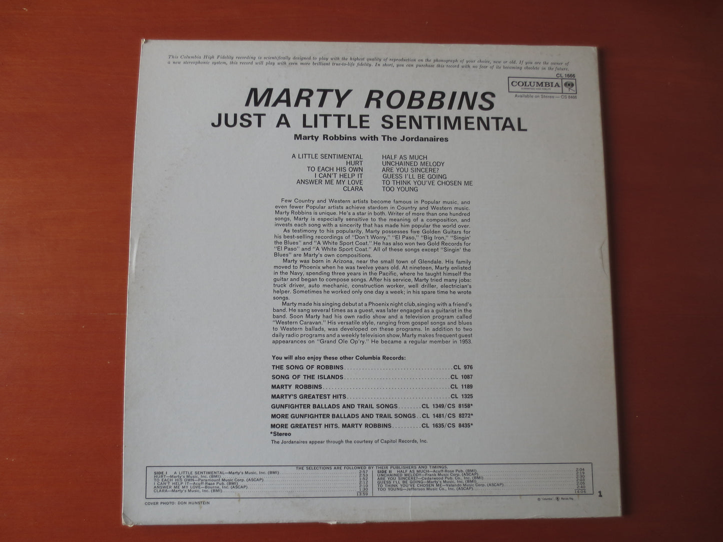 MARTY ROBBINS, Just A Little SENTIMENTAL, Country Records, Vinyl, Marty Robbins Record, Marty Robbins Albums, 1961 Records