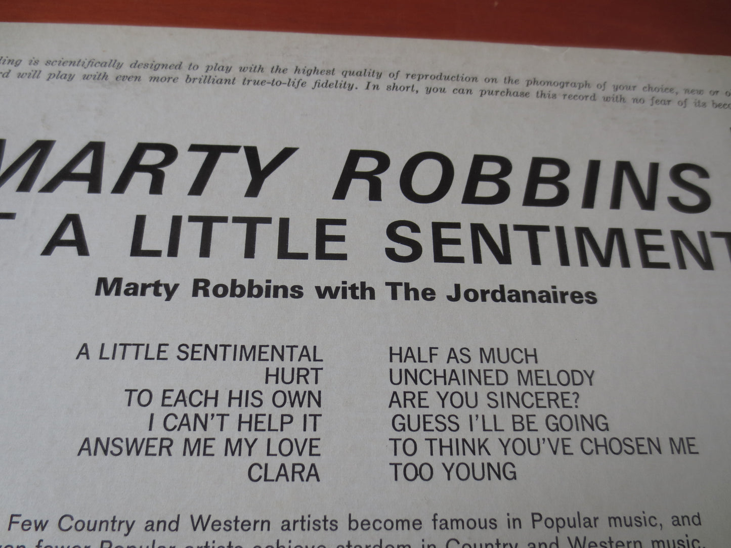 MARTY ROBBINS, Just A Little SENTIMENTAL, Country Records, Vinyl, Marty Robbins Record, Marty Robbins Albums, 1961 Records