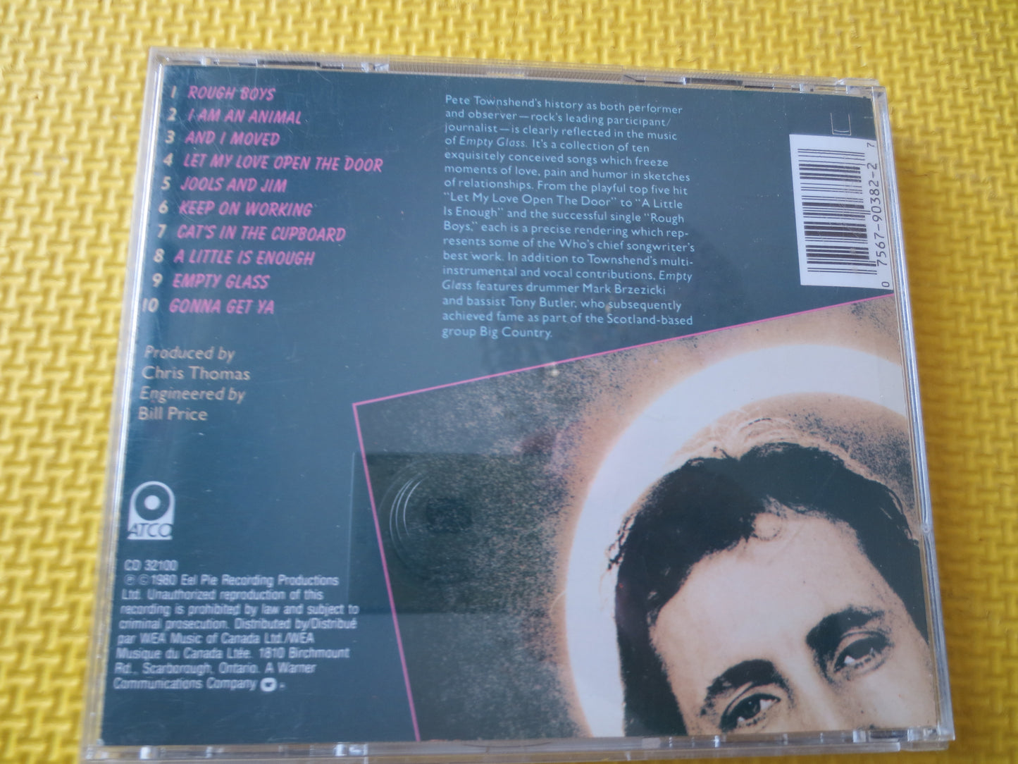 PETE TOWNSHEND, Empty GLASS, Pete Townshend Cd, Music Cd, Cd Music, The Who Cd, Rock Music Cd, Rock Cds, cds, 1986 Compact Disc