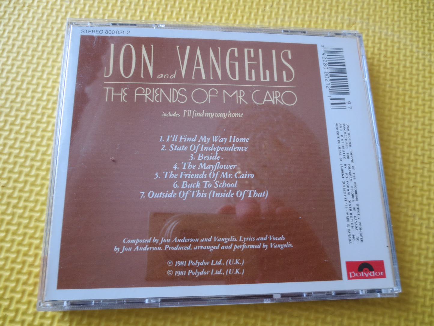 JON and VANGELIS, FRIENDS of Mr Cairo, Jon and Vangelis Cd, Music Cd, Cd Music, Rock Music Cd, Rock Cds, cds, 1986 Compact Disc