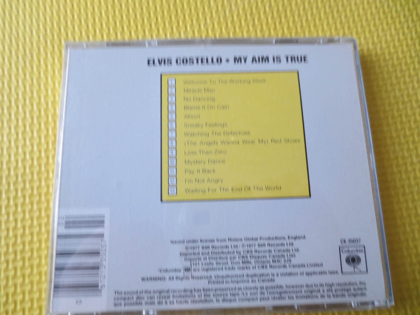 ELVIS COSTELLO, My Aim is TRUE, Elvis Costello Cd, Elvis Costello Lp, Elvis Costello Album, Classic Rock Cd, 1986 Compact Disc