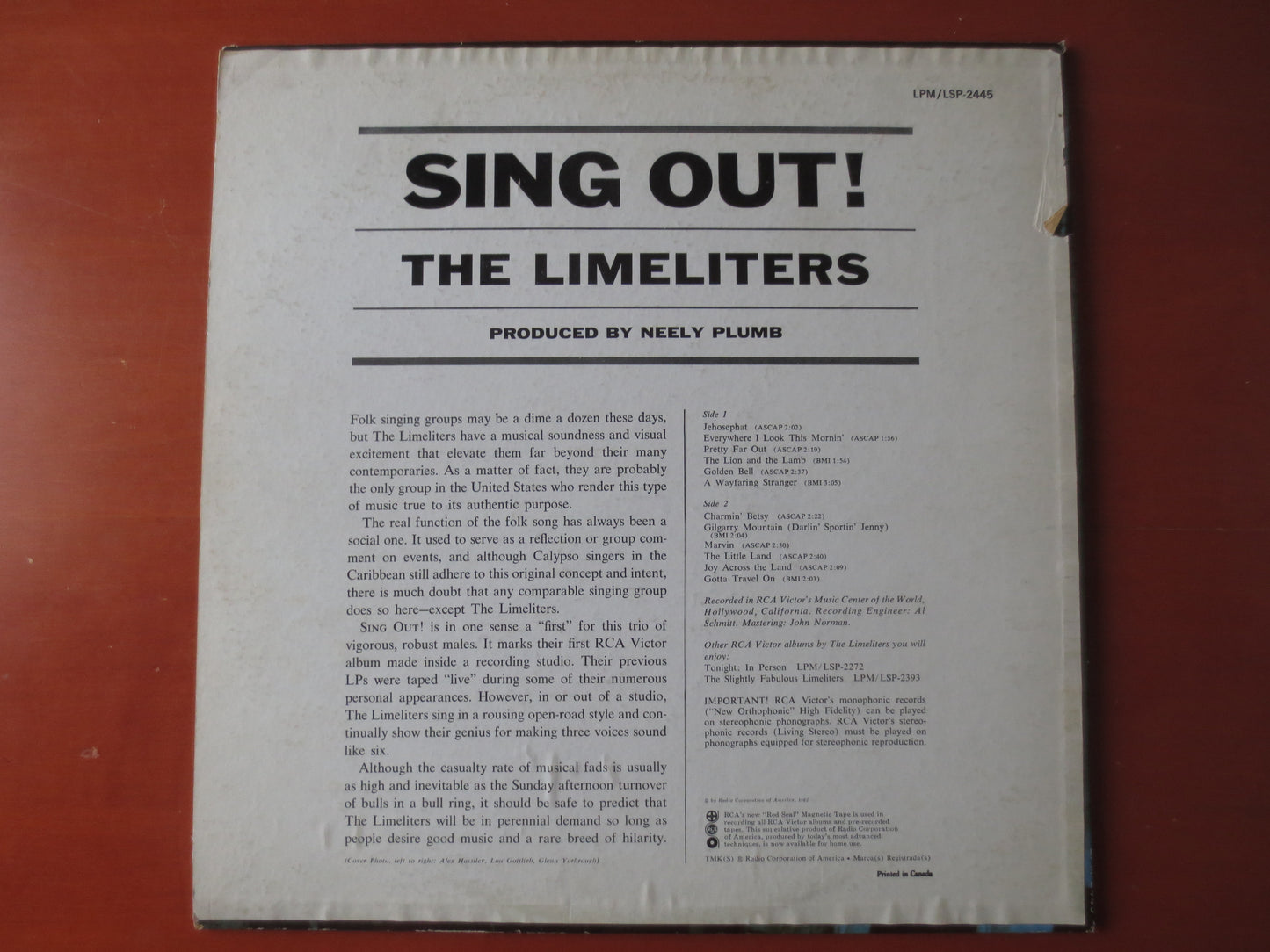 The LIMELITERS, SING Out, The Limeliters Album, Limeliters Records, Folk Records, Folk Album, Vinyl Album, 1962 Records