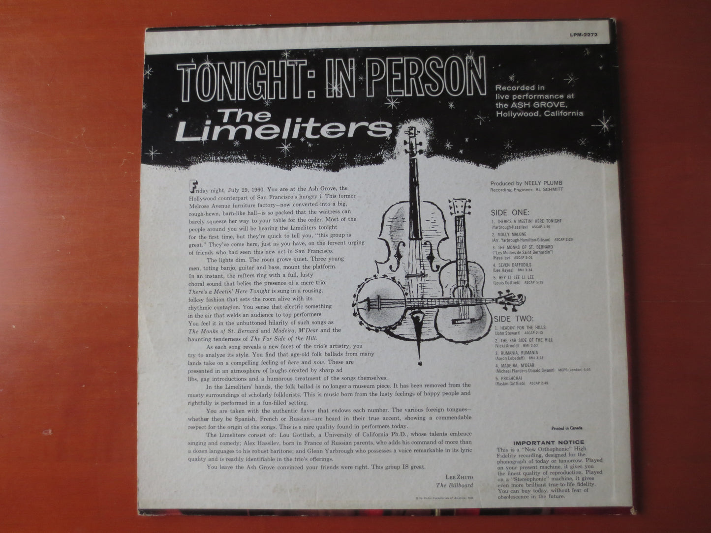 The LIMELITERS, TONIGHT In Person, The Limeliters Album, Limeliters Records, Folk Records, Folk Albums, Vinyl, 1961 Records