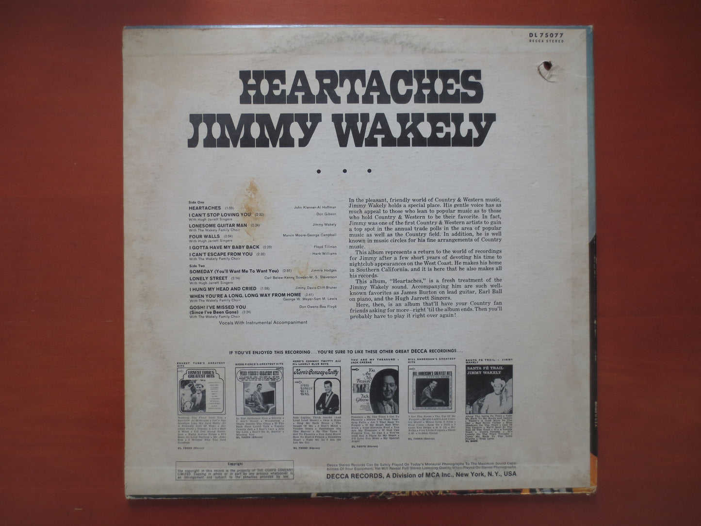 JIMMIE WAKELY, HEARTACHES, Jimmie Wakely Album, Jimmie Wakely Vinyl, Jimmie Wakely Lp, Records, Vintage Vinyl, 1969 Records