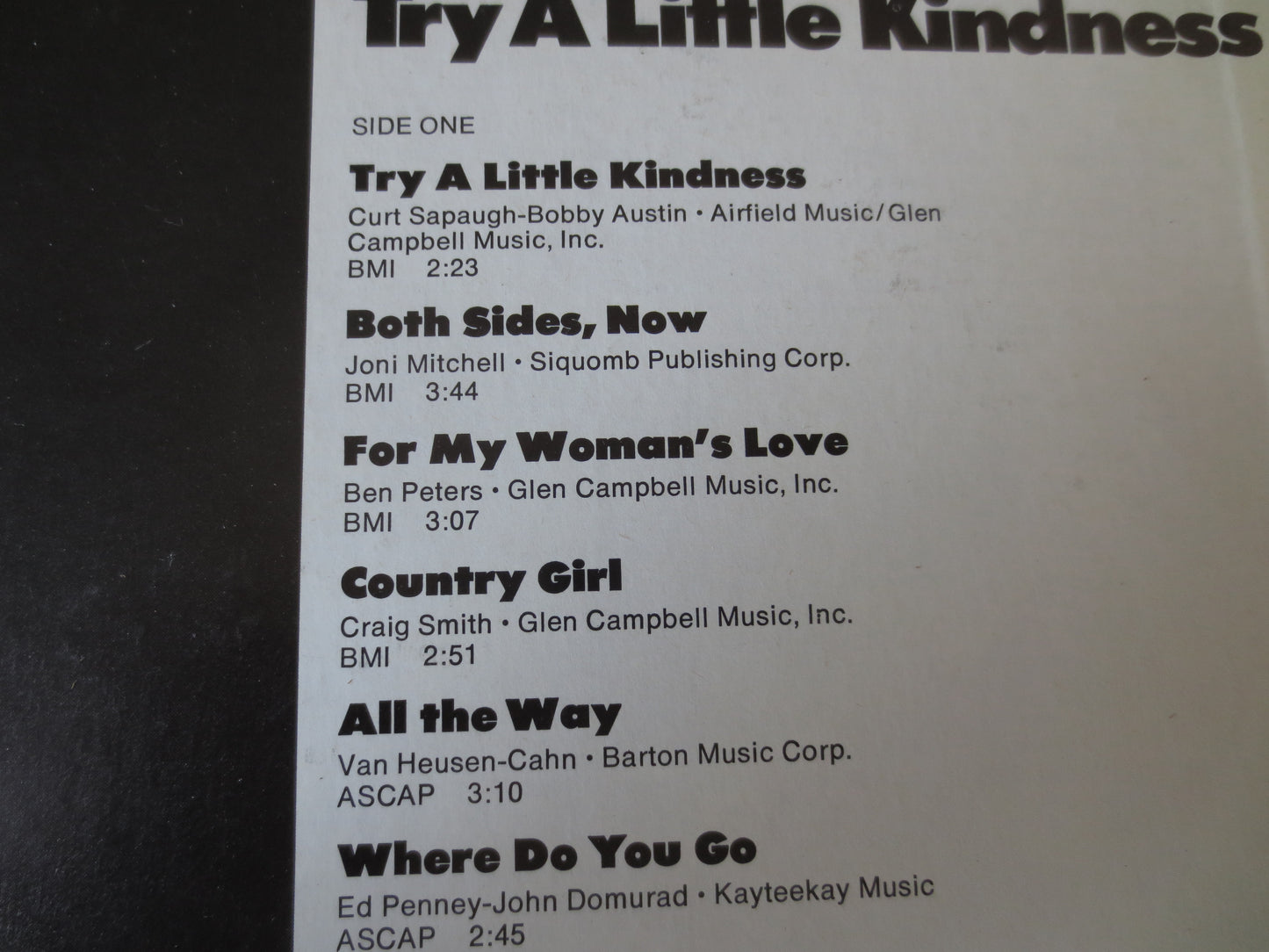 GLEN CAMPBELL, Try A Little KINDNESS, Glen Campbell Vinyl, Glen Campbell Lp, Country Record, Vinyl Lps, 1970 Records