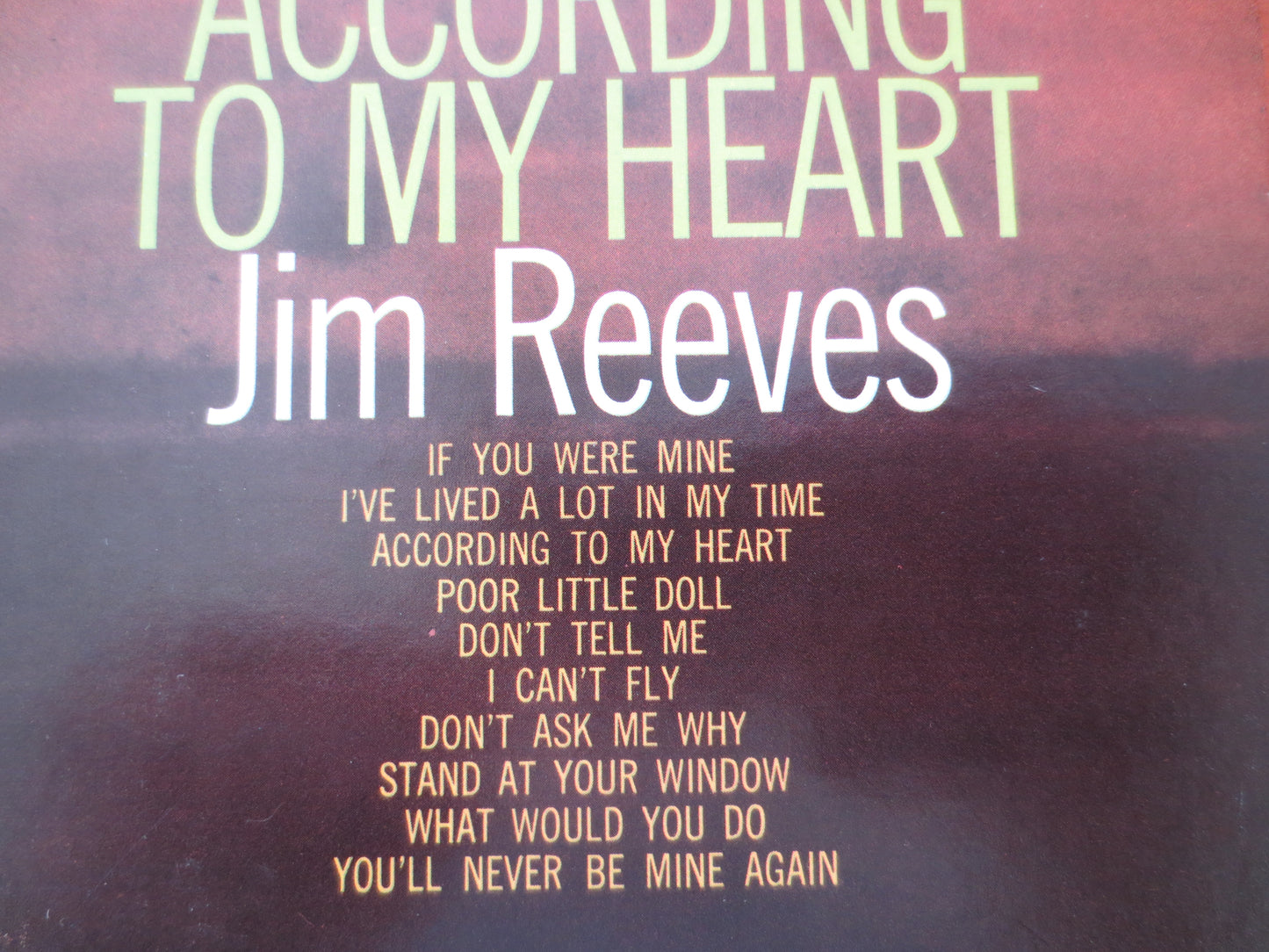 JIM REEVES, According to My HEART, Jim Reeves Albums, Jim Reeves Vinyl, Jim Reeves Lp, Country Vinyl,1960 Records