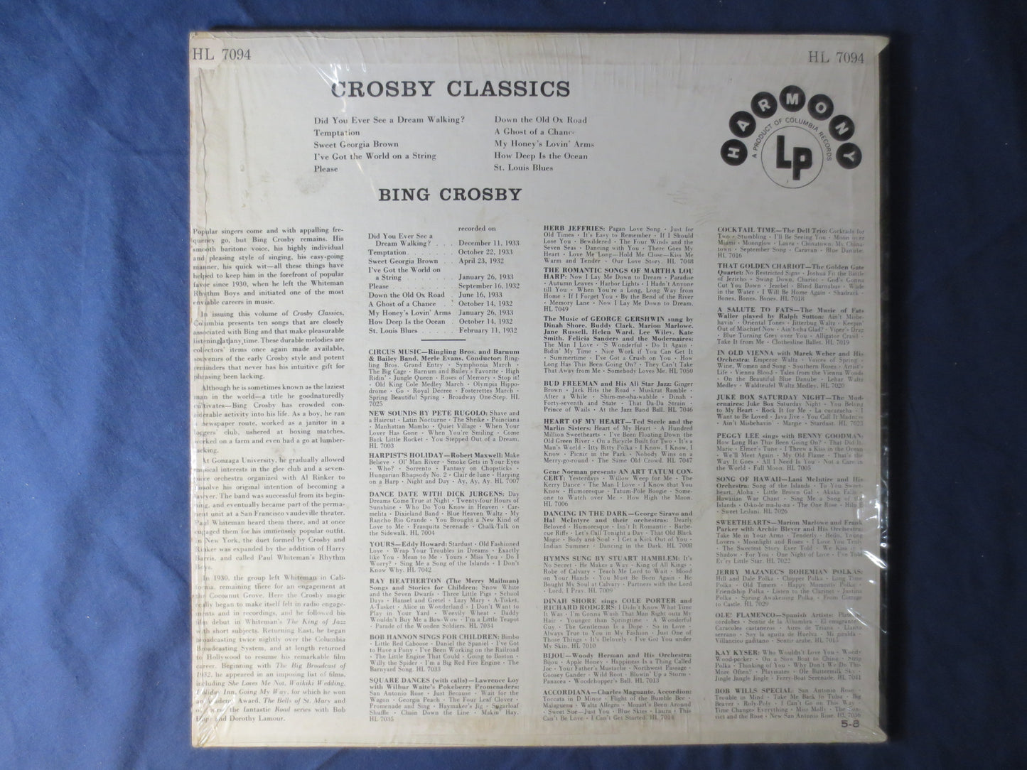 BING CROSBY, Crosby CLASSICS, Jazz Records, Bing Crosby Records, Bing Crosby Albums, Bing Crosby Lp, Vinyl Lp, 1958 Records