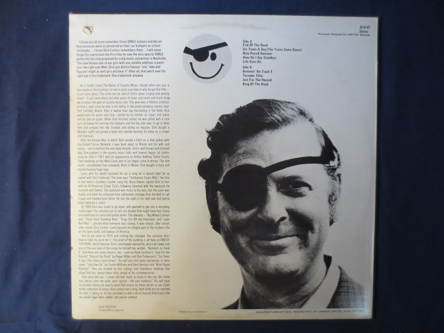 DICK CURLESS, End of the Road, DICK Curless Album, Dick Curless Vinyl, Dick Curless Lp, Country Record, 1974 Records