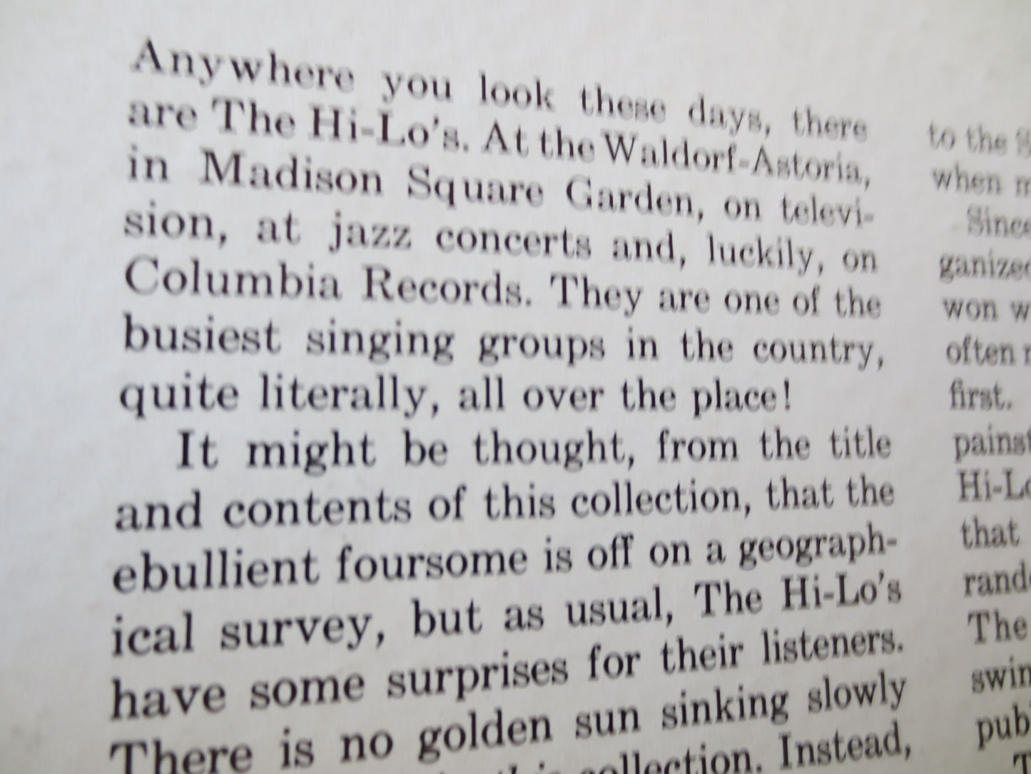 The HI-LO's, All Over The Place, The Hi-Lo's Albums, The Hi-Lo's Record,  Vocal Group Records, The Hi-Los Lps, 1960 Records