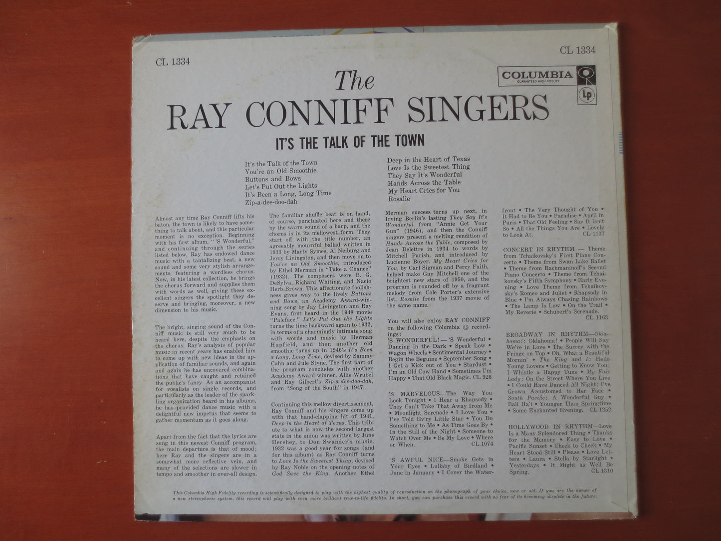 RAY CONNIFF, TALK of the Town, Ray Conniff Records, Ray Conniff Albums, Jazz Albums, Jazz Music, Vinyl Record, 1959 Records