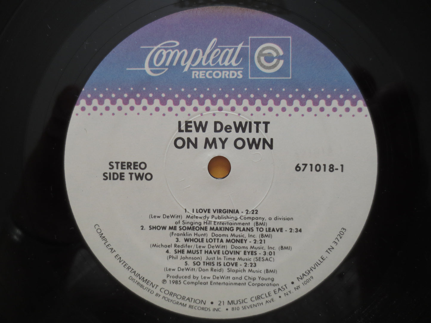 LEW DEWITT, On My OWN, The Statler Brothers, Lew Dewitt Album, Lew Dewitt Vinyl, Lew Dewitt Lp, Vinyl Album, 1985 Records