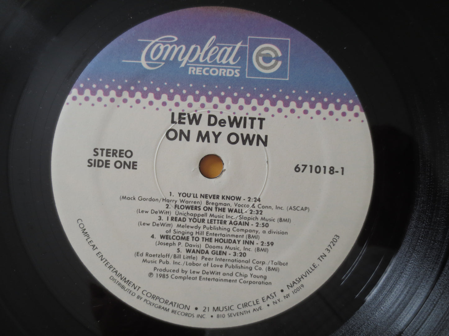 LEW DEWITT, On My OWN, The Statler Brothers, Lew Dewitt Album, Lew Dewitt Vinyl, Lew Dewitt Lp, Vinyl Album, 1985 Records