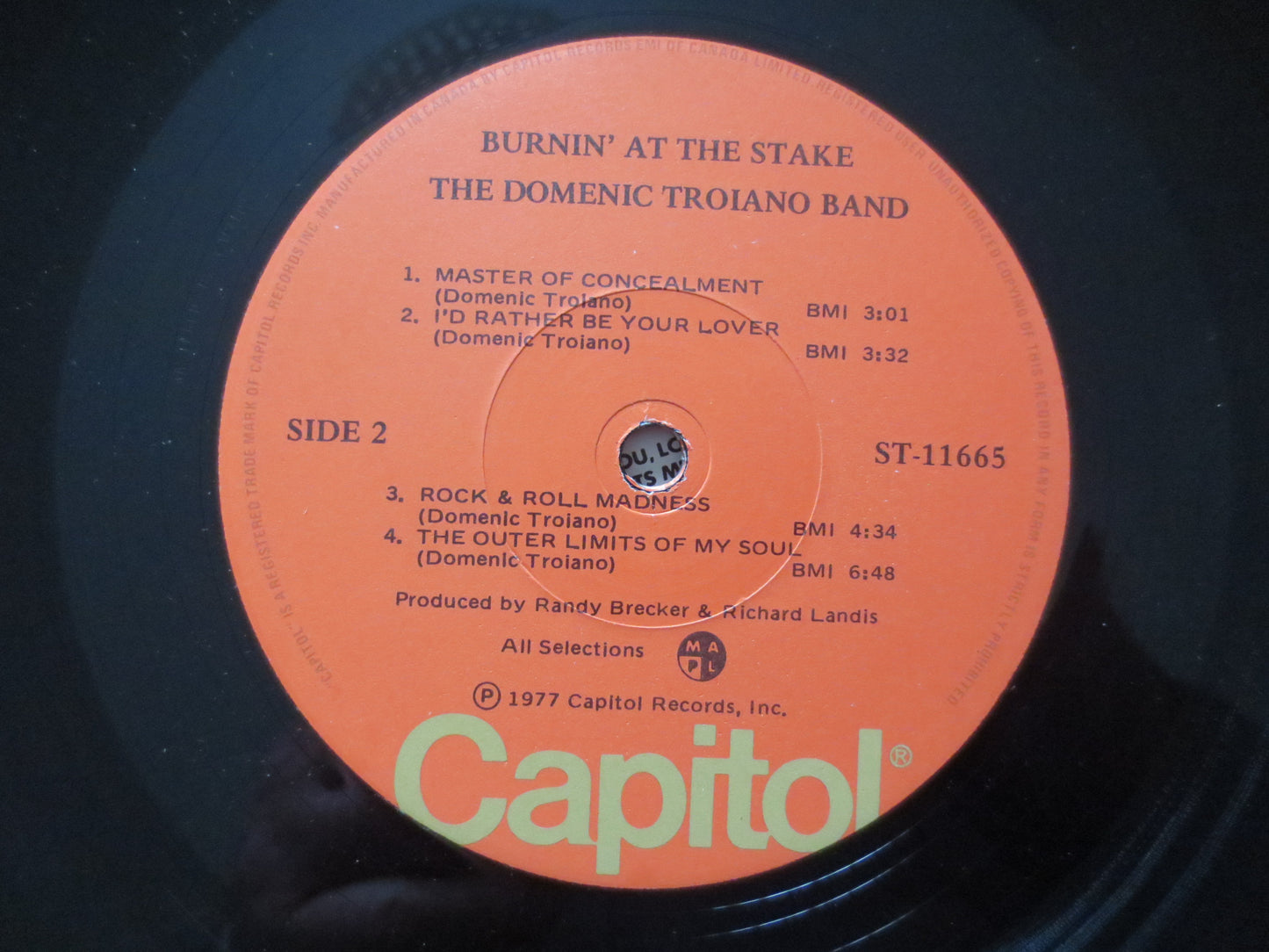 DOMINIC TROIANO, Burnin' at the Stake, Jazz Record, Jazz Rock Album, Jazz Album, Vintage Rock Album, Vinyl, 1977 Records