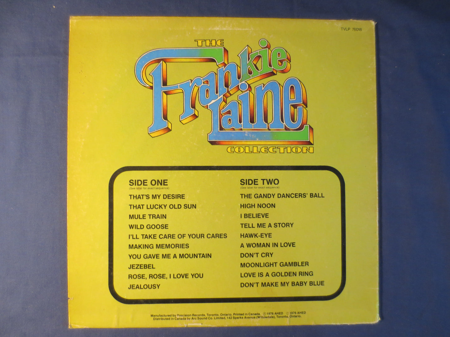 The FRANKIE LAINE COLLECTION, Frankie Laine Album, Frankie Laine Record, Frankie Laine Vinyl, Ragtime Records, 1976 Records