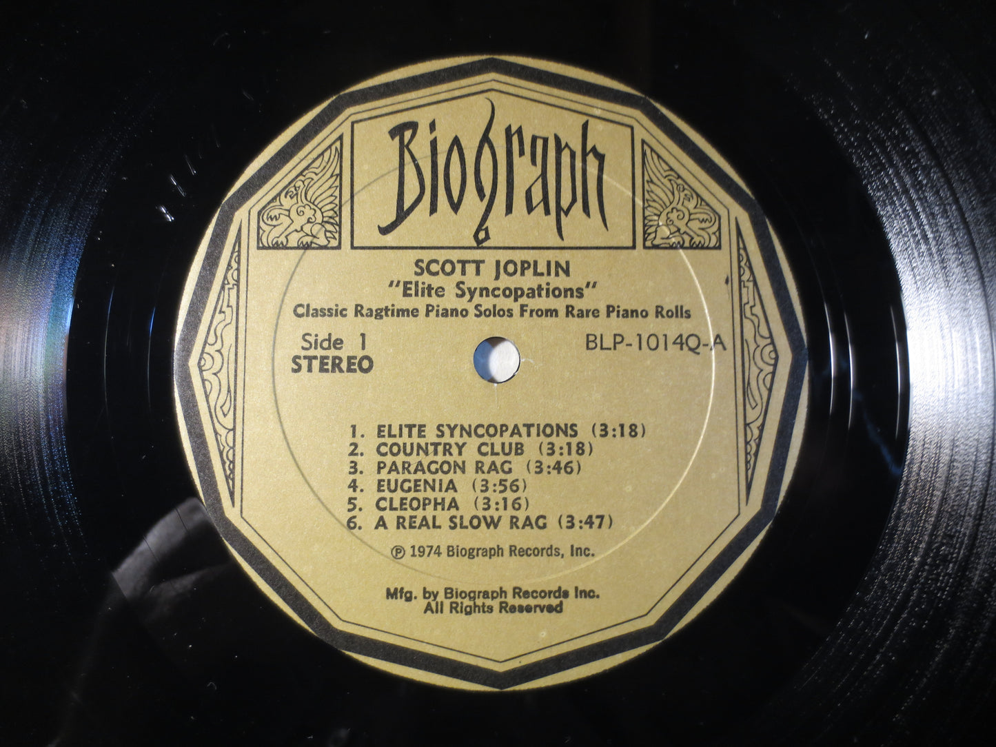 SCOTT JOPLIN, Elite SYNCOPATIONS, Ragtime Records, Honky Tonk Records, Biograph Records, Vinyl Record, Vinyl, 1974 Records