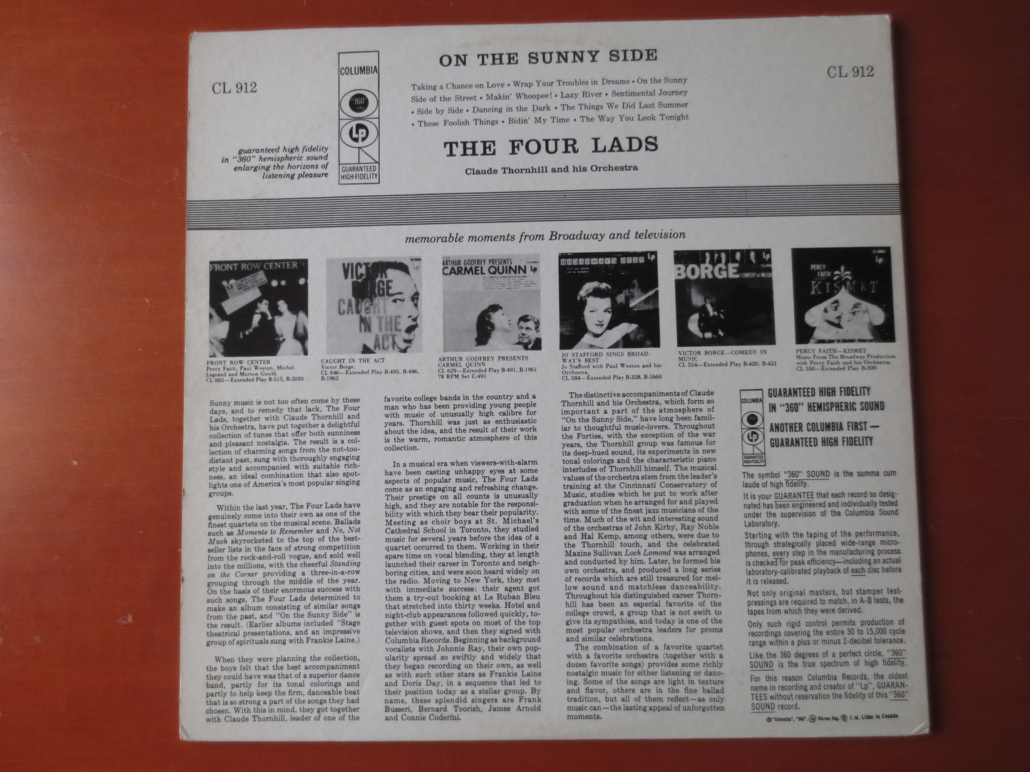 The FOUR LADS Record, On The SUNNY Side,  The Four Lads Album, The Four Lads Vinyl, The Four Lads Lp, Vinyl, 1956 Records