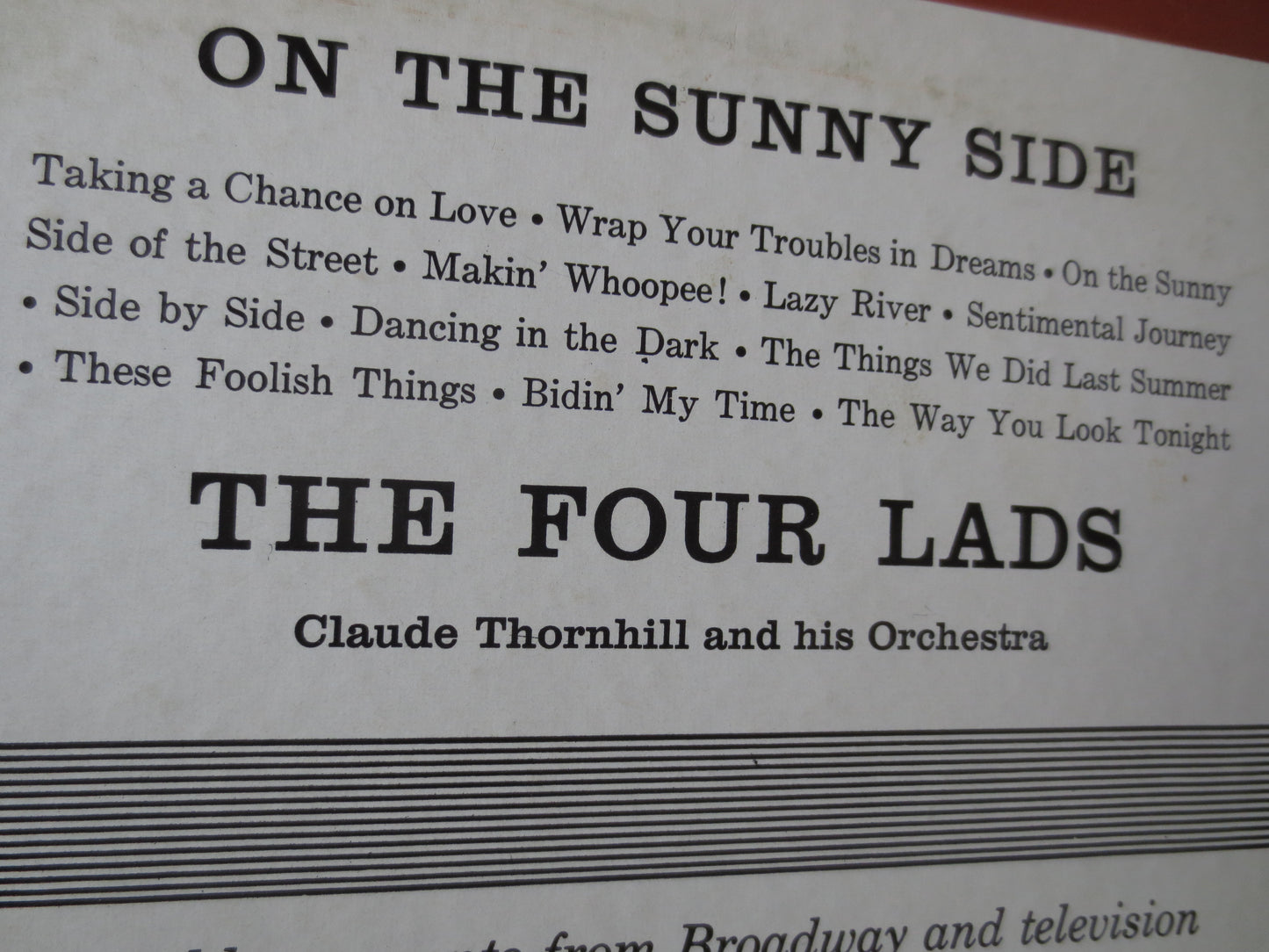 The FOUR LADS Record, On The SUNNY Side,  The Four Lads Album, The Four Lads Vinyl, The Four Lads Lp, Vinyl, 1956 Records