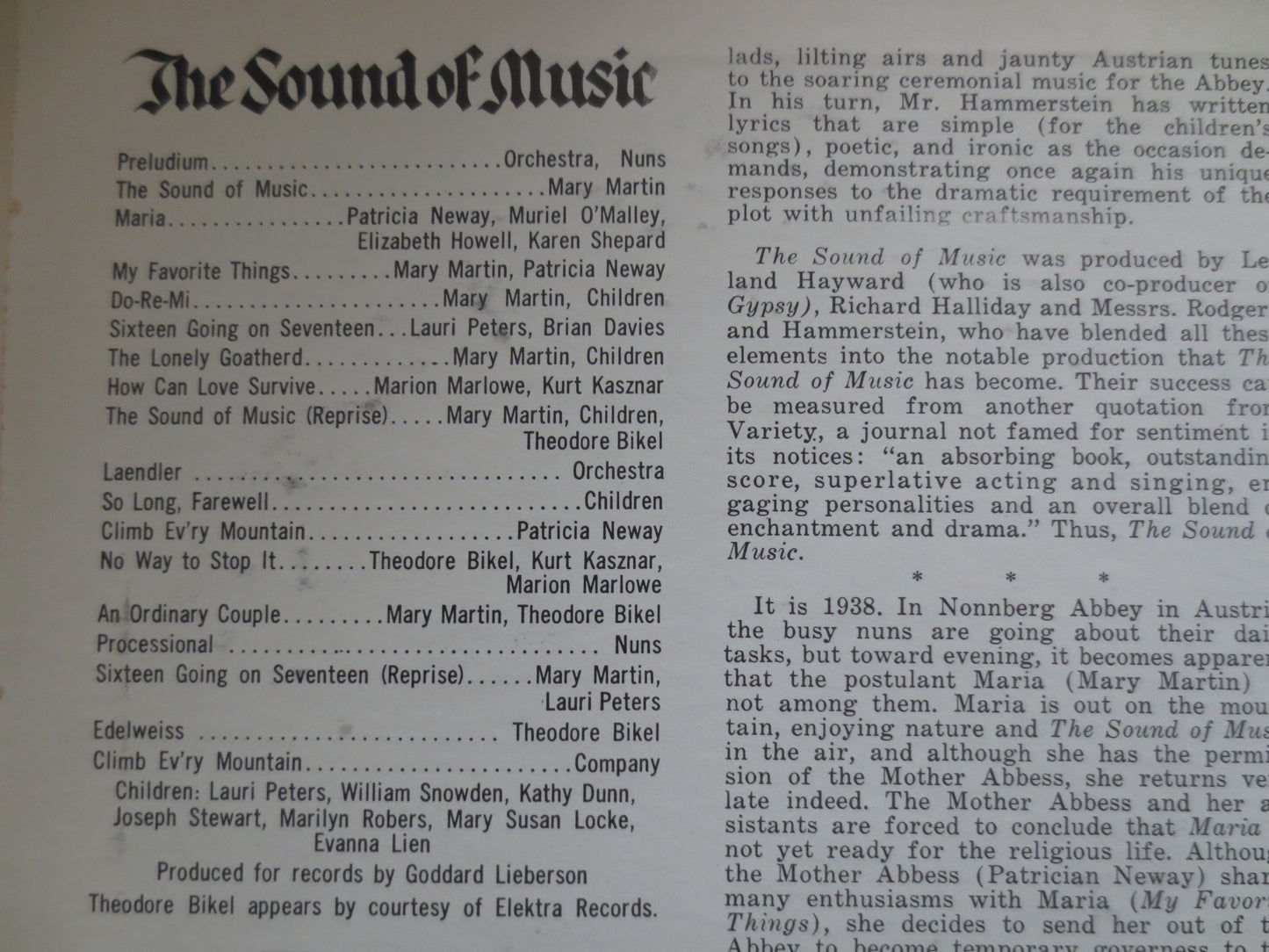 The SOUND of MUSIC, MARY Martin, Soundtrack Album, Sound of Music Album, Mary Martin Vinyl, Childrens Album, 1959 Records