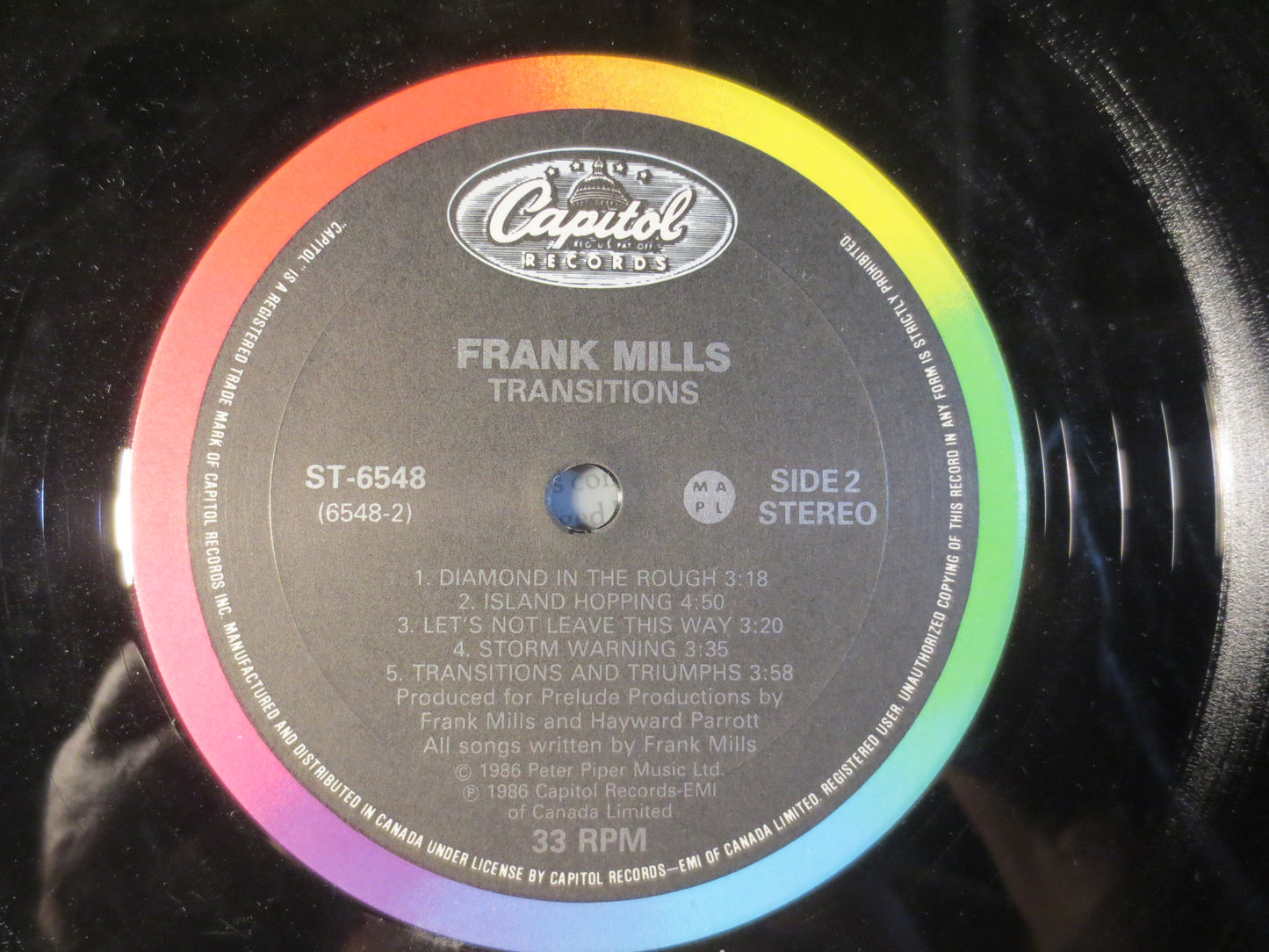 FRANK MILLS, TRANSITIONS, Frank Mills Record, Classical Record, Frank Mills Album, Frank Mills Lp, Vinyl Lps, 1986 Records