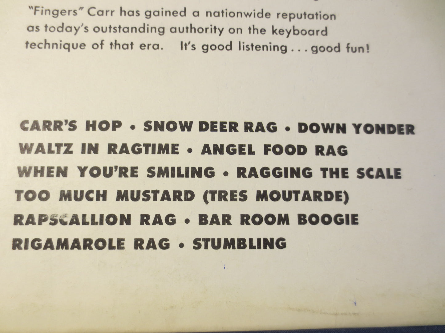 JOE "Fingers" CARR, BAR Room Piano, Ragtime Records, Honky Tonk Records, Ragtime Vinyl, Ragtime Album, Vinyl, 1951 Records