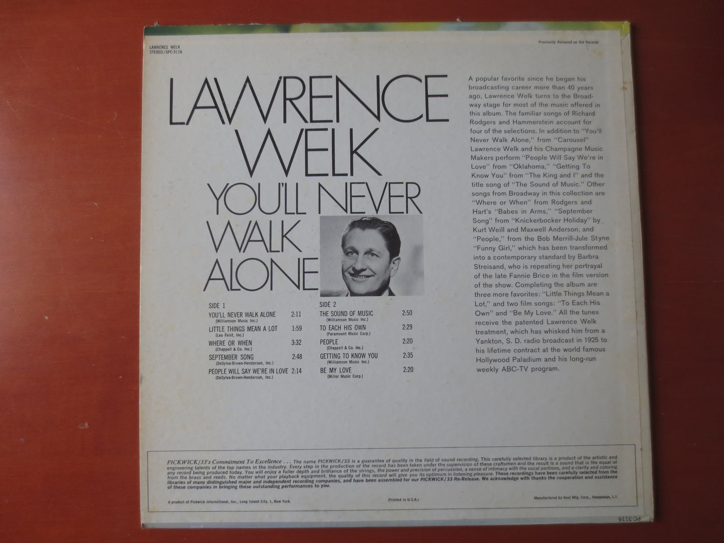 LAWRENCE WELK, You'll Never Walk Alone, Lawrence Welk Albums, Lawrence Welk Record, Vinyl, Vinyl Records, Lps, 1968 Records