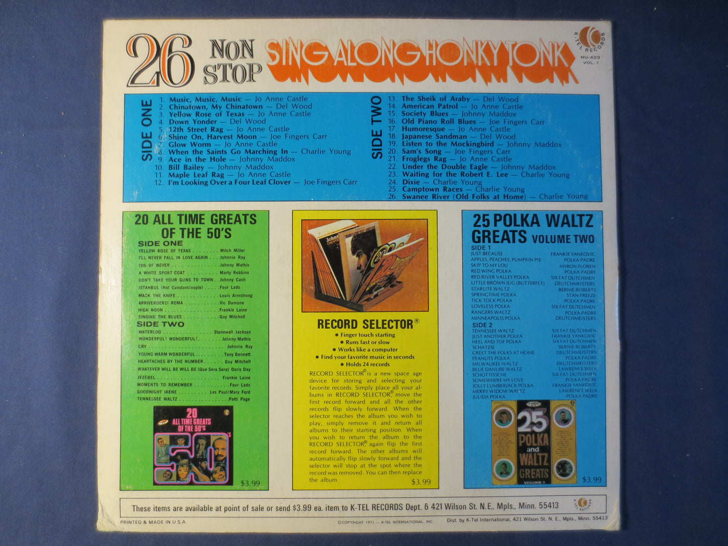 SING Along HONKY TONK, K-Tel Records, Ragtime Records, Honky Tonk Records, Recotd Vinyl, Vinyl Record, Vinyl, 1971 Records