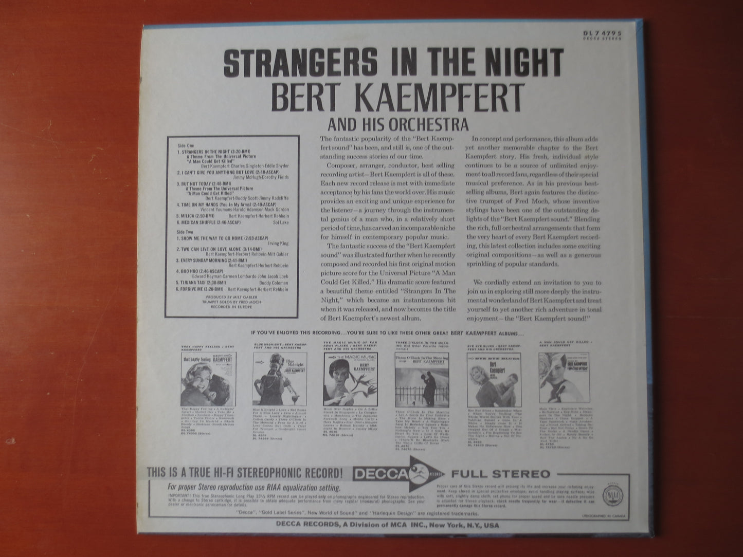 BERT KAEMPFERT, STRANGERS in the Night, Bert Kaempfert Album, Jazz Records, Jazz Album, Bert Kaempfert Music, 1966 Records