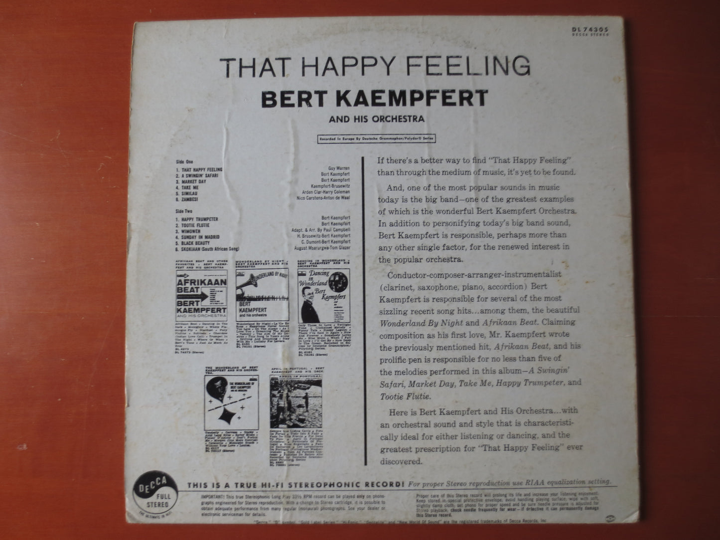 BERT KAEMPFERT, That HAPPY Feeling, Bert Kaempfert Album, Jazz Records, Jazz Album, Bert Kaempfert Music, 1962 Records