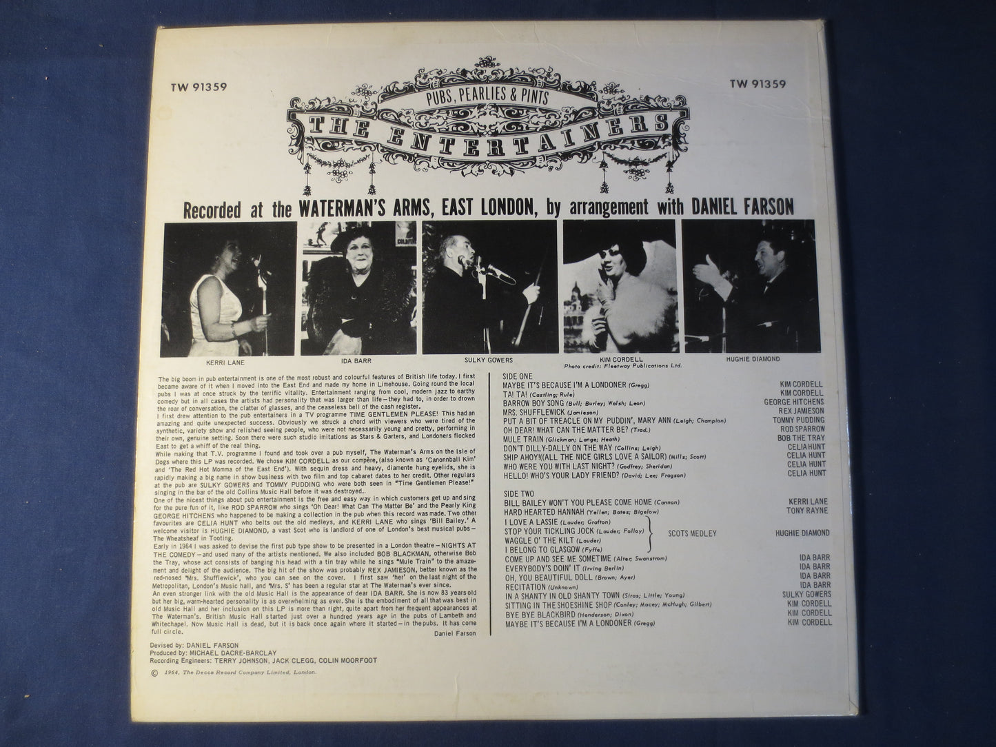 The ENTERTAINERS, PUBS PEARLIES & Pints, Lp, Ragtime Records, Honky Tonk Records, Vintage Vinyl, Vinyl Record, 1964 Records