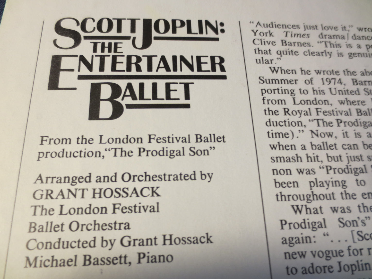 SCOTT JOPLIN, The Entertainer Ballet, Ragtime Records, Honky Tonk Records, Scott Joplin Record, Jazz Records, 1974 Records