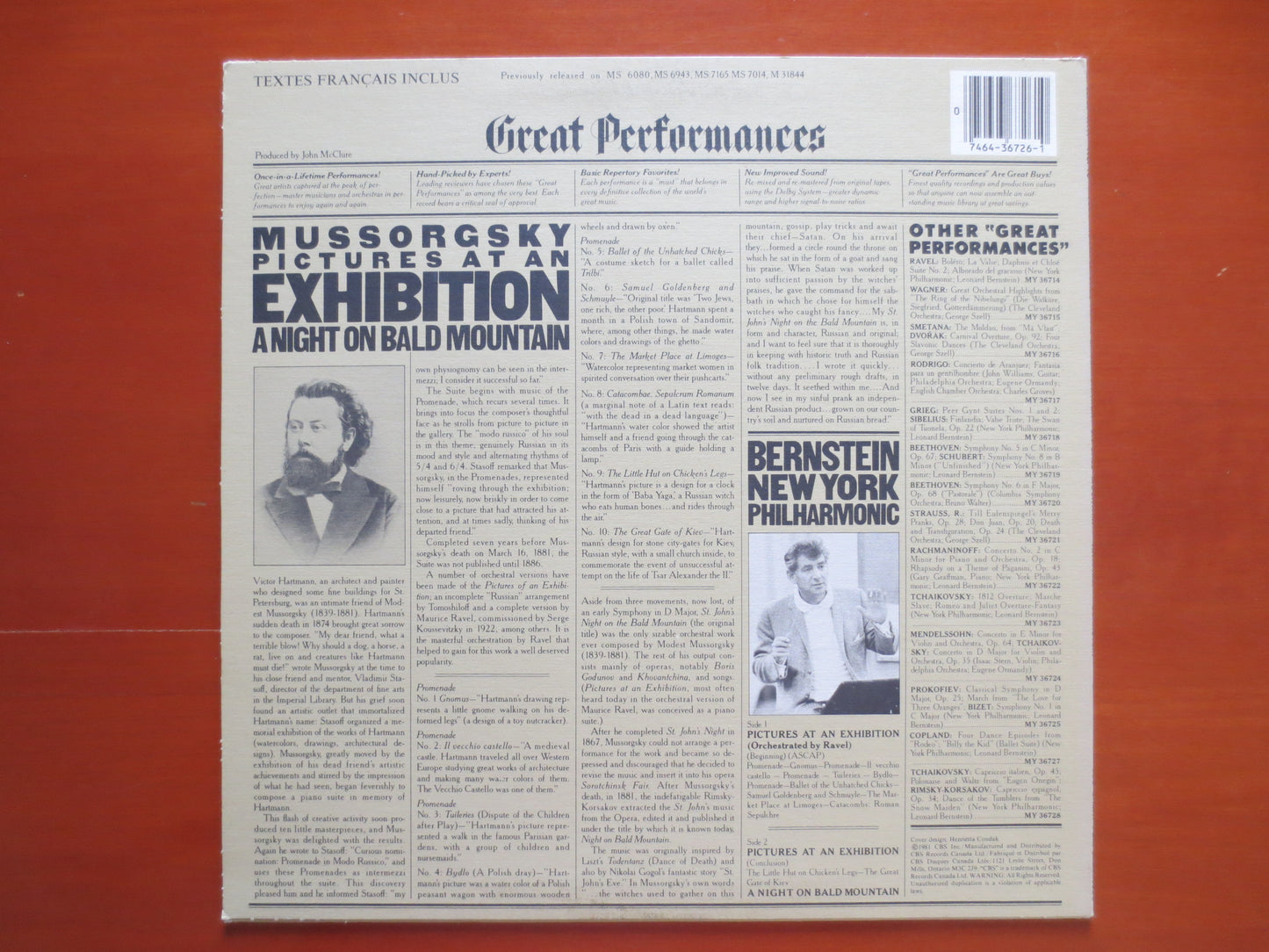 LEONARD BERNSTEIN, MUSSORGSKY Album, New York Orchestra, Classical Record, Classical Vinyl, Classical Album, 1981 Records