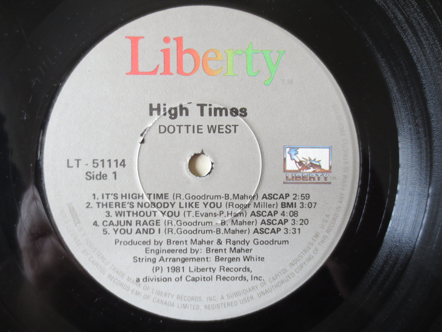 DOTTIE WEST, HIGH Times, Dottie West Record, Dottie West Album, Dottie West Lp, Country Record, Country Lps, 1981 Records