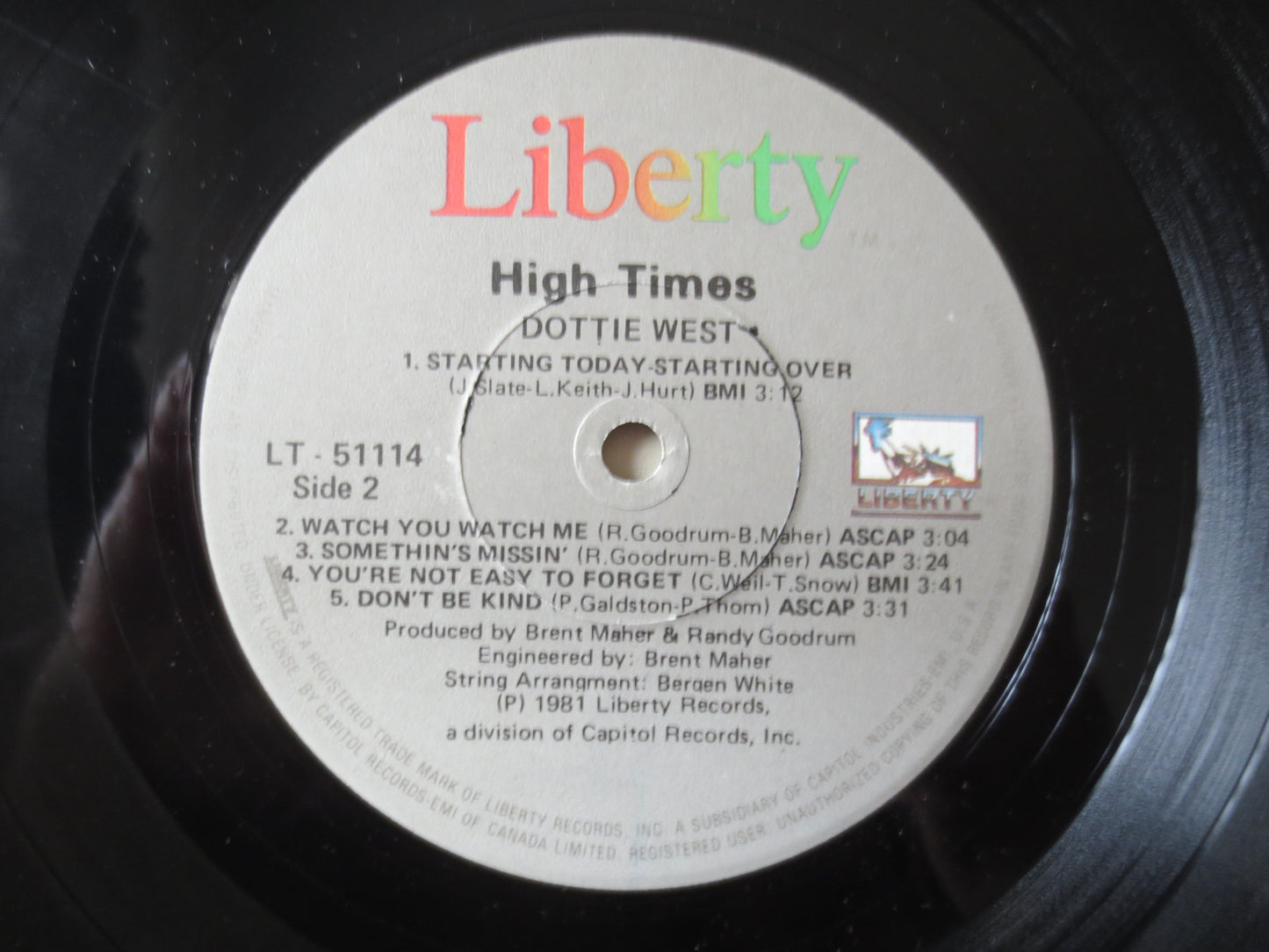 DOTTIE WEST, HIGH Times, Dottie West Record, Dottie West Album, Dottie West Lp, Country Record, Country Lps, 1981 Records