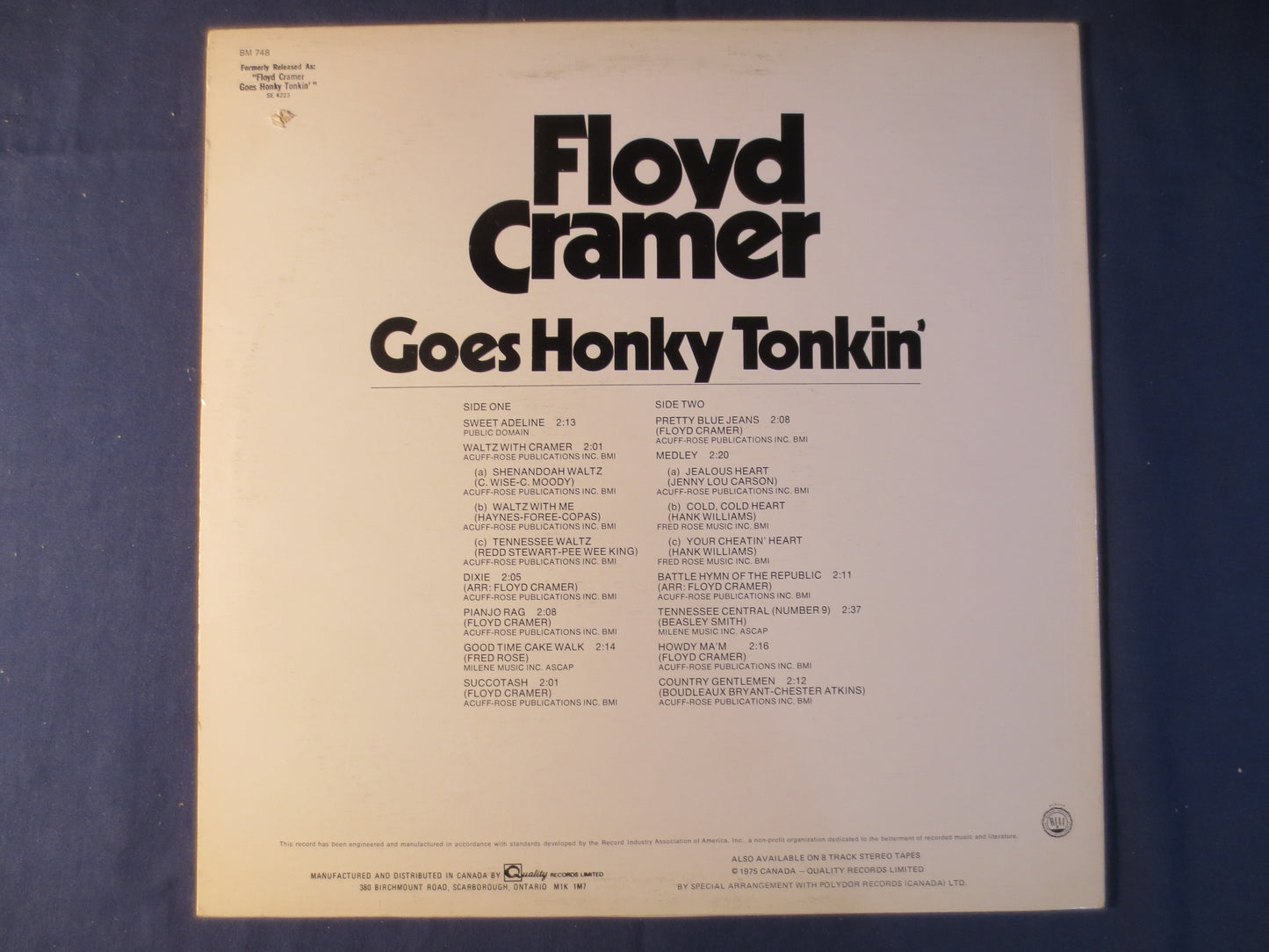 FLOYD CRAMER, Goes HONKY Tonkin', Country Record, Ragtime Records, Honky Tonk Records, Vinyl Record, Vinyl Lp, 1975 Records