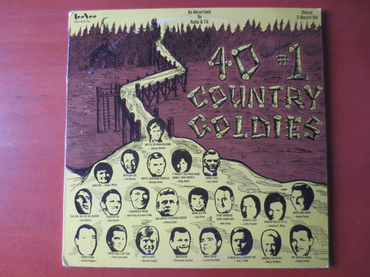 40 COUNTRY GOLDIES, 3 Record Set, Country Albums, Country Music, Tee Vee Records, Country Lp, Vinyl Record, 1975 Records