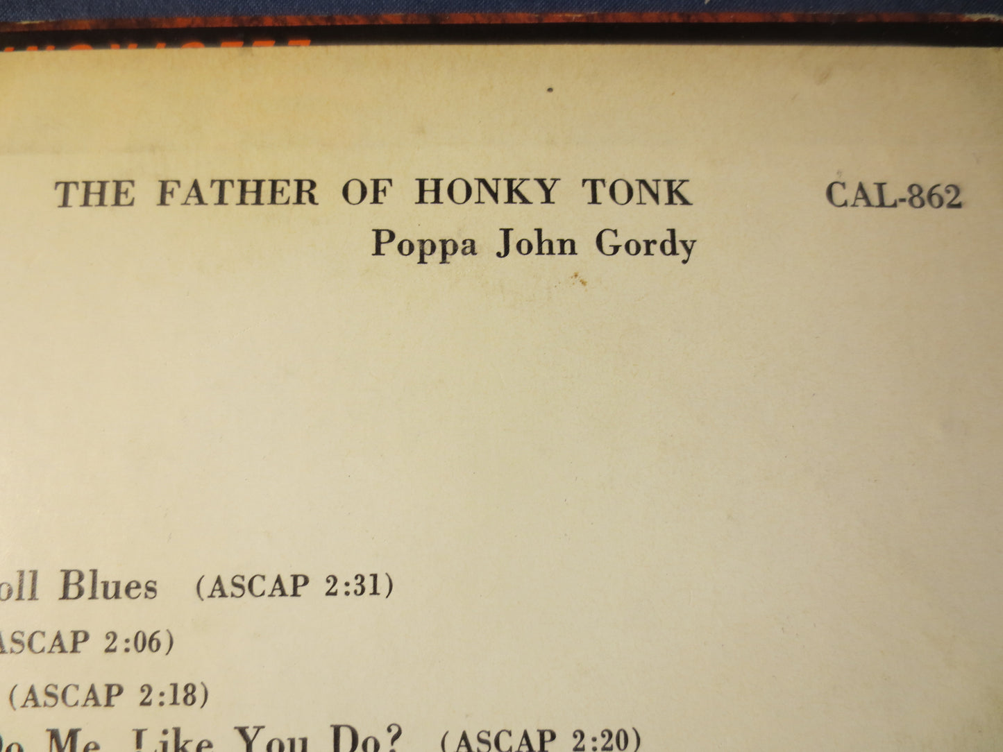 POPPA JOHN GORDY, The Father of Honky Tonk, Ragtime Records, Honky Tonk Records, Vinyl Record, Record Vinyl, 1965 Records