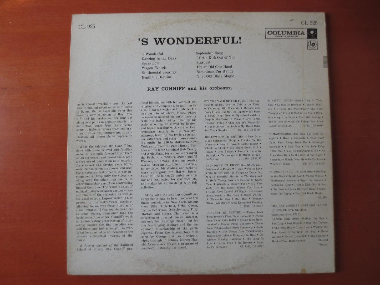 RAY CONNIFF, WONDERFUL, Ray Conniff Records, Ray Conniff Albums, Ray Conniff Music, Jazz Albums, Vinyl Record, 1956 Record