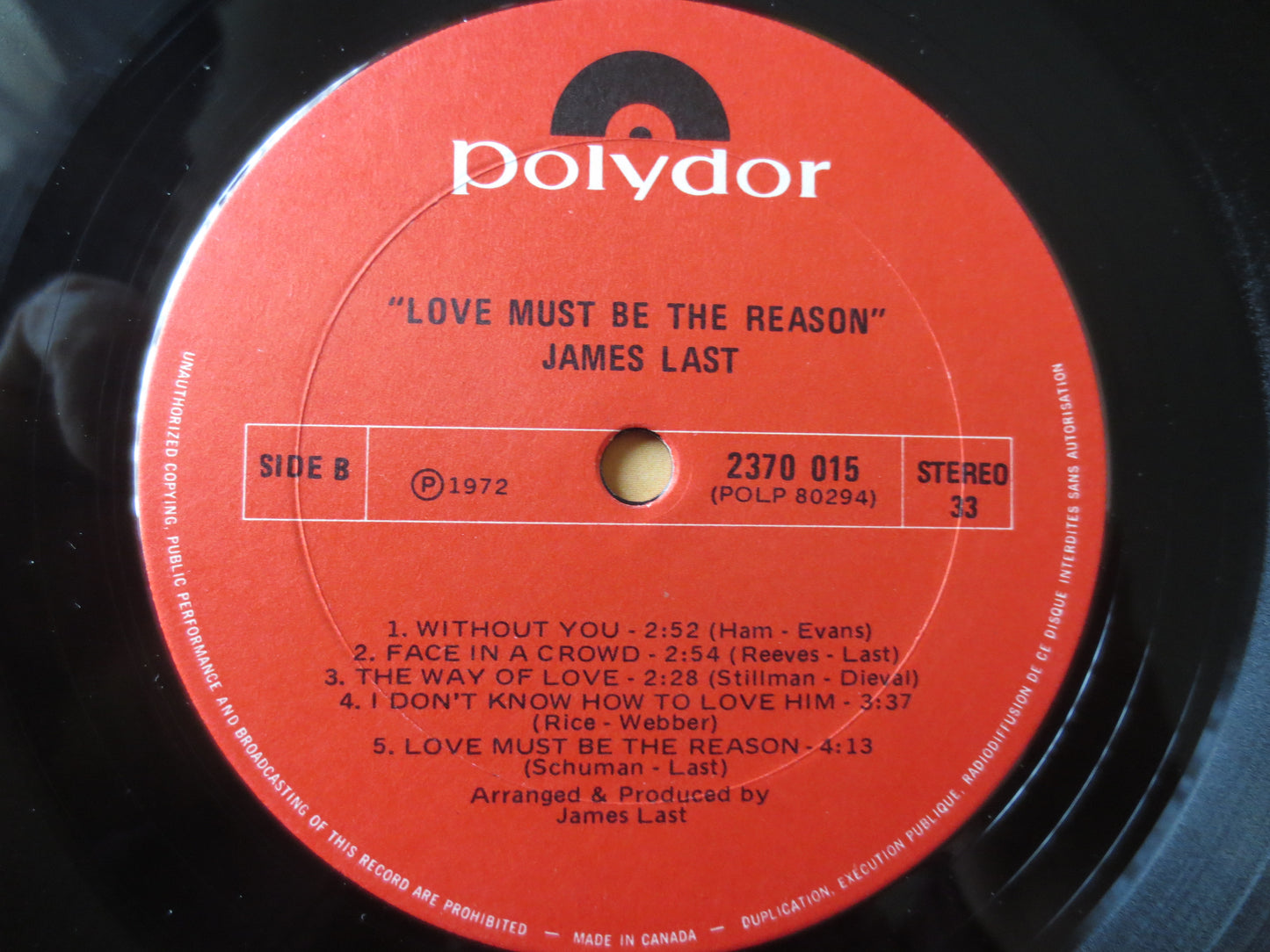 JAMES LAST, LOVE Must Be The Reason, James Last Records, James Last Albums, James Last Vinyl, Vinyl Records, 1972 Records