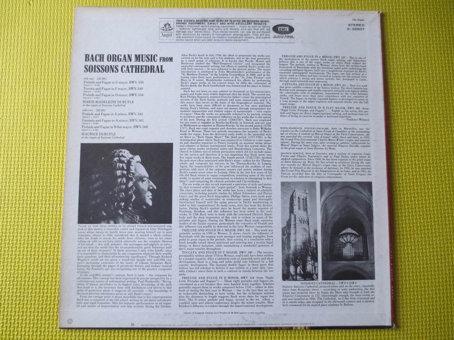 BACH ORGAN MUSIC, Bach Records, Classical Albums, Classical Music Lp, Bach Albums, Bach lp, Classical Records, 1968 Records