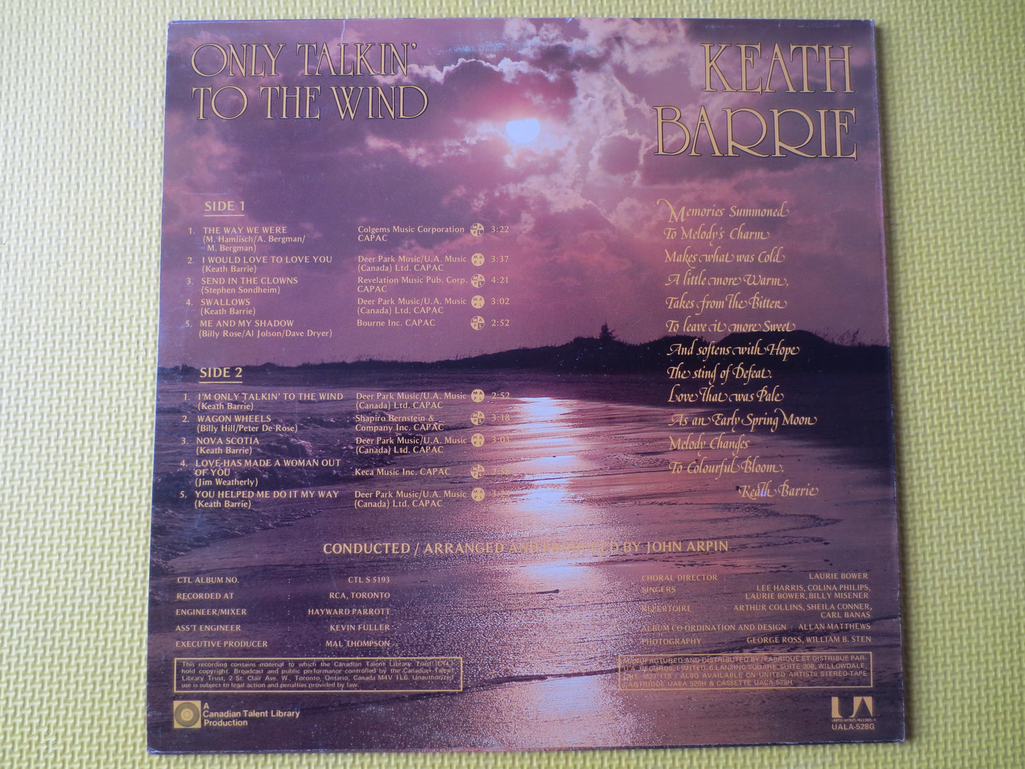 KEATH BARRIE, Only Talkin' to the Wind, KEATH Barrie Album, Keath Barrie Vinyl, Keath Barrie Lp, Folk Vinyl, 1975 Record