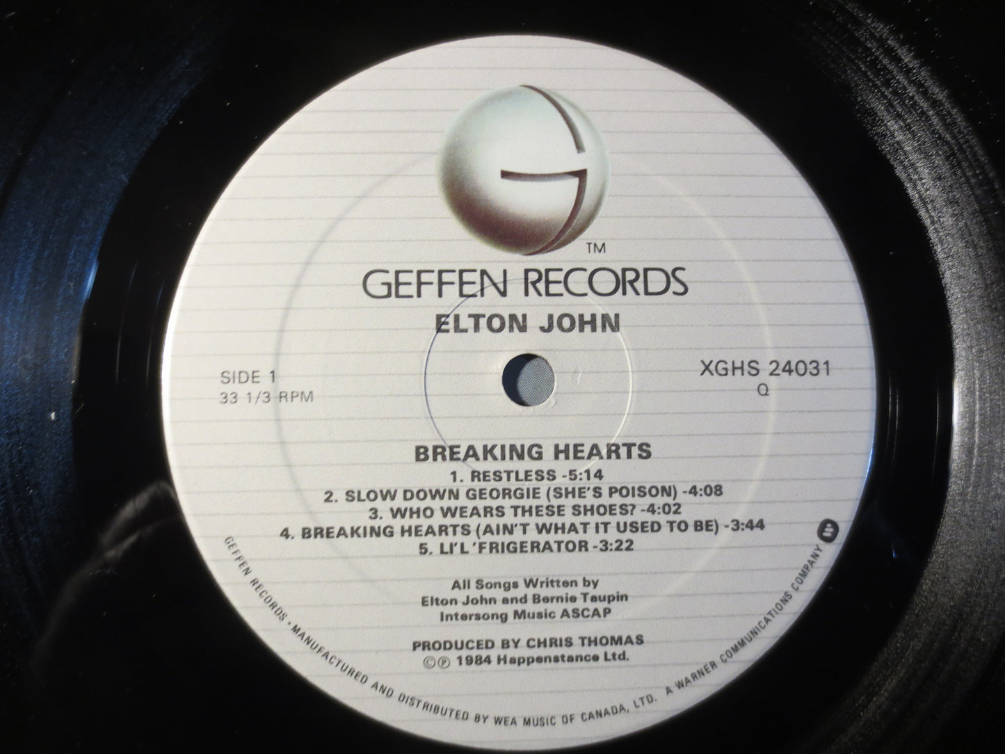 ELTON JOHN, Breaking HEARTS, Elton John Records, Elton John Albums, Elton John Vinyl, Elton John Lp, Vinyl Lp, 1984 Records