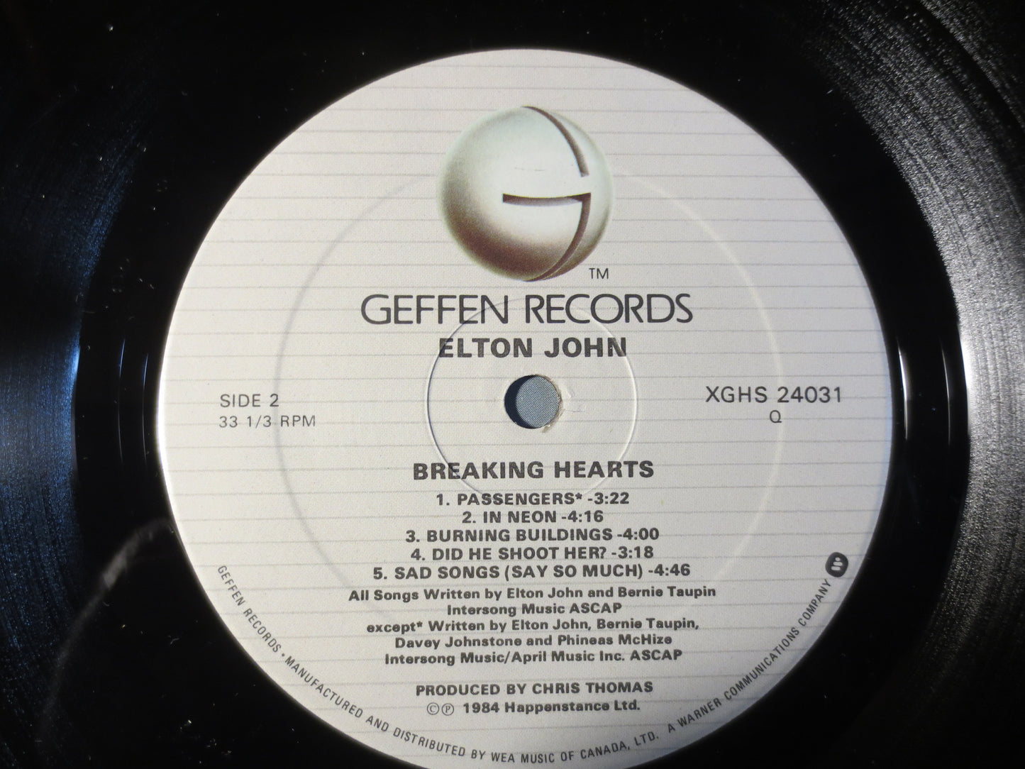 ELTON JOHN, Breaking HEARTS, Elton John Records, Elton John Albums, Elton John Vinyl, Elton John Lp, Vinyl Lp, 1984 Records