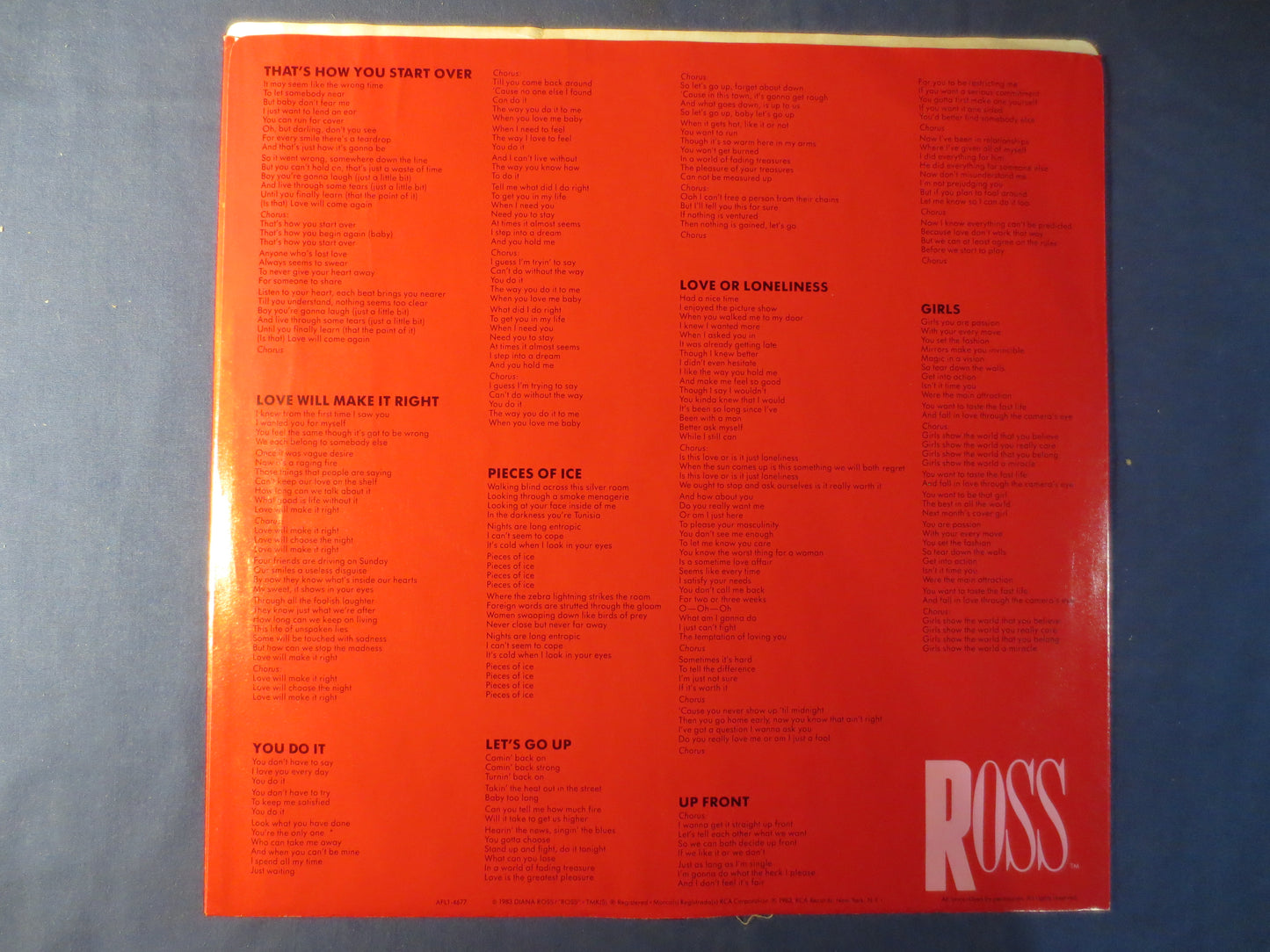 DIANA ROSS, ROSS, Pop Record, Diana Ross Record, Vinyl Record, Diana Ross Album, Record Vinyl, Vinyl Album, 1983 Records