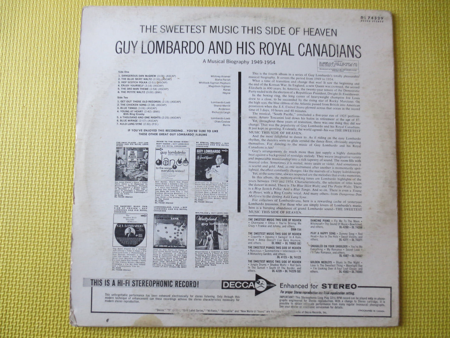 GUY LOMBARDO, The Sweetest MUSIC, Guy Lombardo Records, Jazz Records, Record Vinyl, Guy Lombardo Albums, Lps, 1962 Records