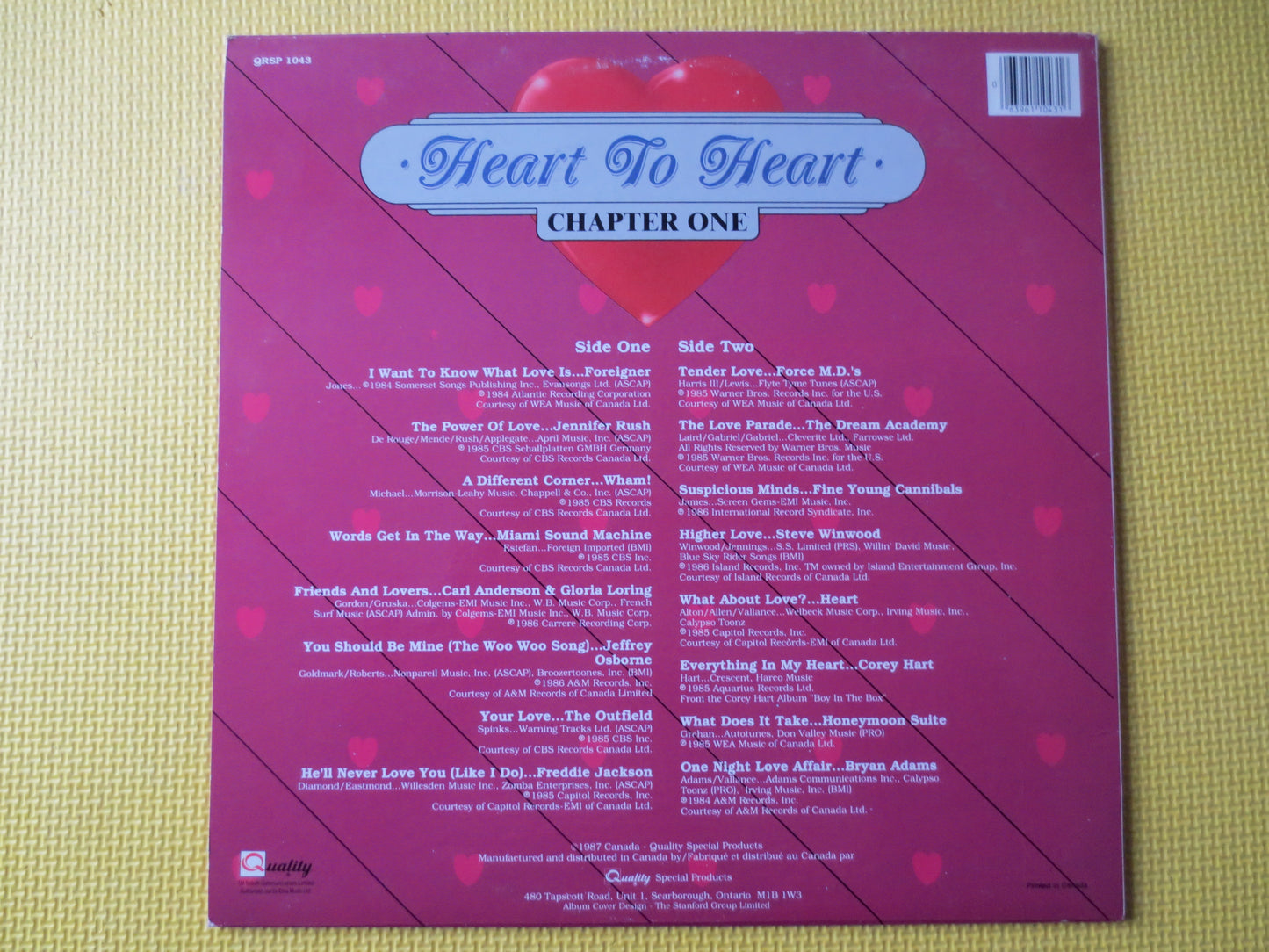 HEART to HEART, HIT Songs, Heart Records, Foreigner Lps, Corey Hart Lp, The Outfield Lp, Jennifer Rush Lps, 1987 Records