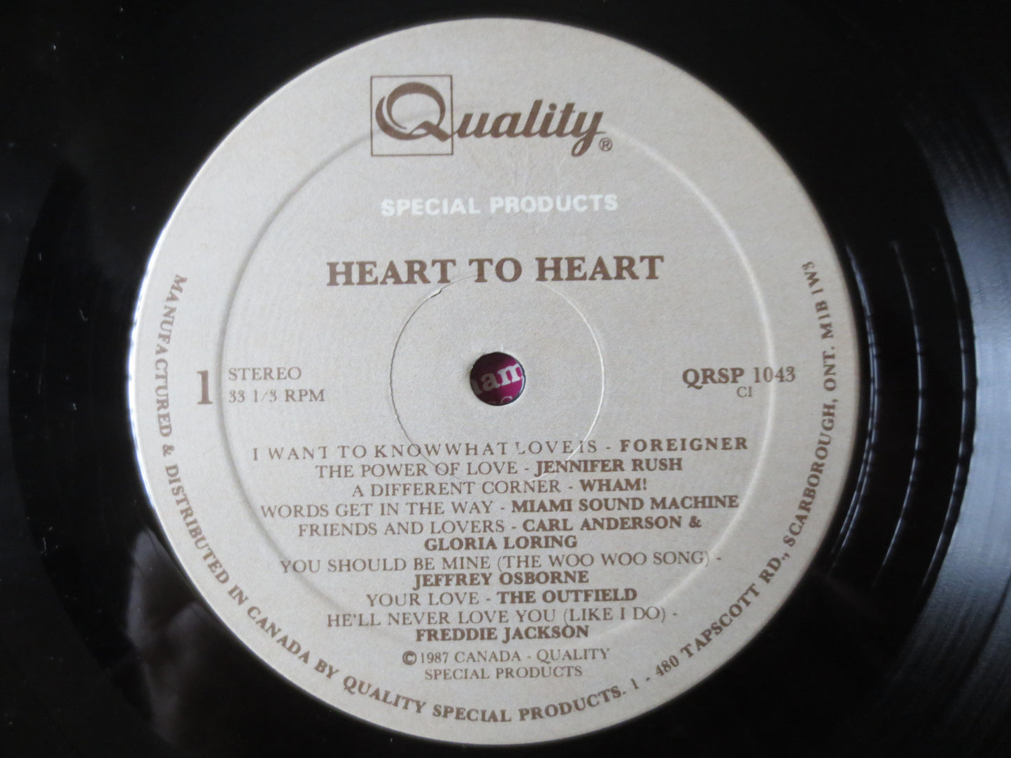 HEART to HEART, HIT Songs, Heart Records, Foreigner Lps, Corey Hart Lp, The Outfield Lp, Jennifer Rush Lps, 1987 Records