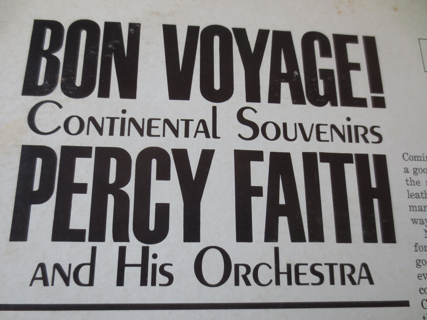 PERCY FAITH, Bon VOYAGE, Percy Faith Album, Percy Faith Vinyl, Percy Faith Music, Jazz Lp, Lps, Vinyl, 1960 Record