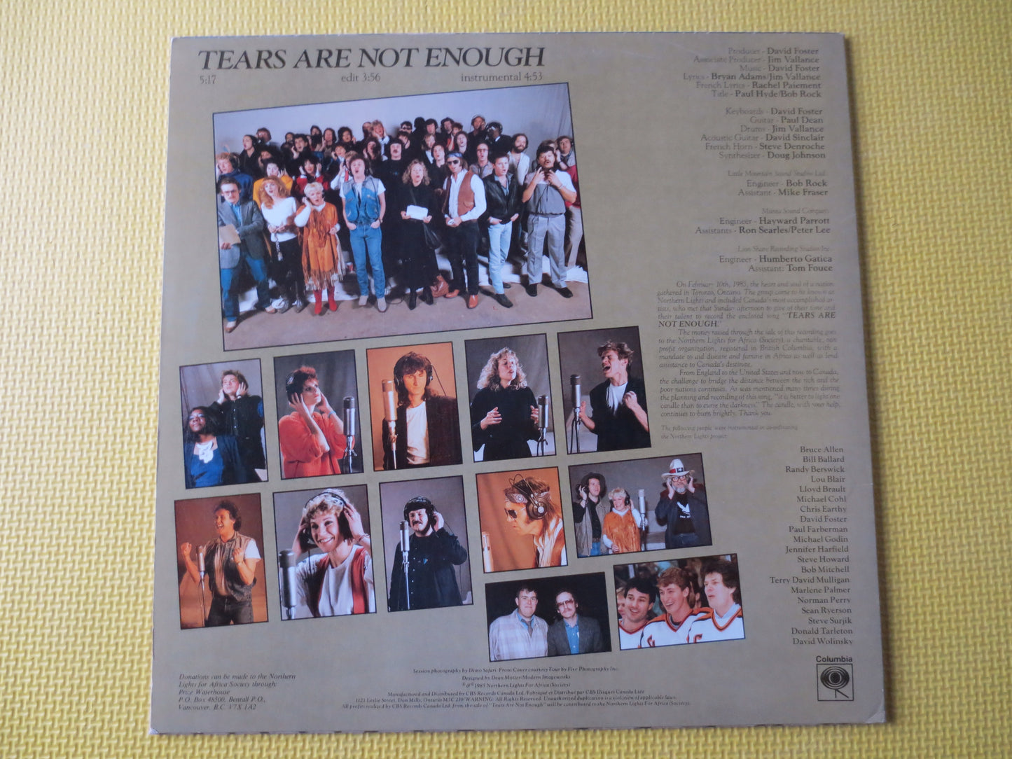 TEARS Are Not Enough, NORTHERN LIGHTS, Bryan Adams Records, Corey Hart Album, Vinyl Record, Rock Record, Lps, 1985 Records